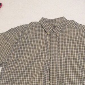 Men's Casual Button-Down Plaid Shirt in Beige and Blue